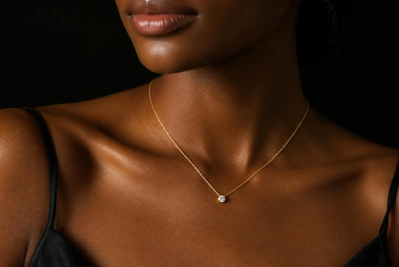 Fine gold chain necklace on a neckline